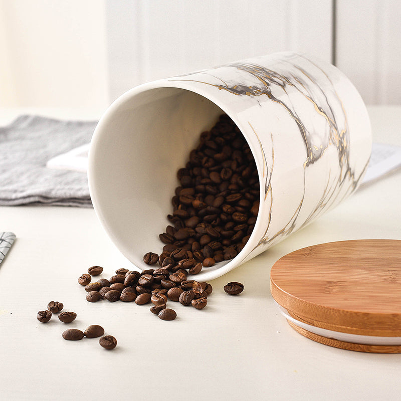 Marbled Ceramic Wooden Jar