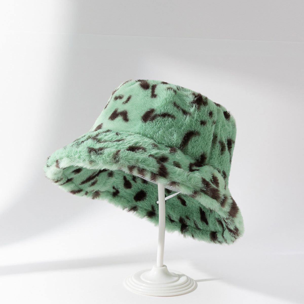 Vintage Plush Leopard Print Bucket Hat