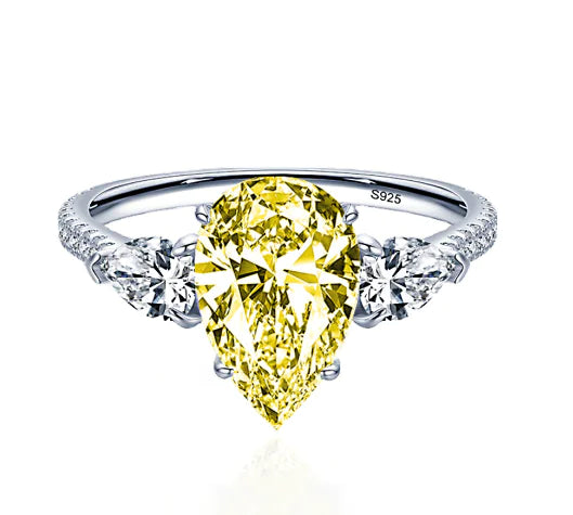 Drop-Shaped Yellow Diamond Sterling Silver Ring