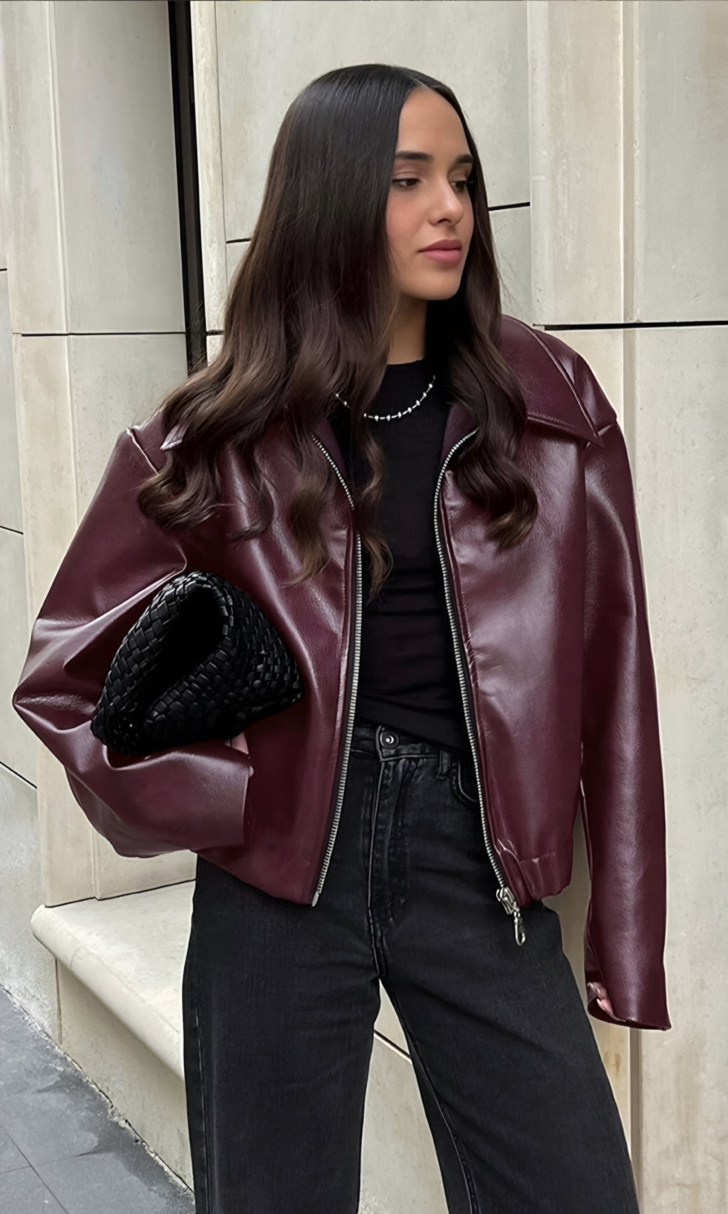 Lapel Leather Zipper Jacket