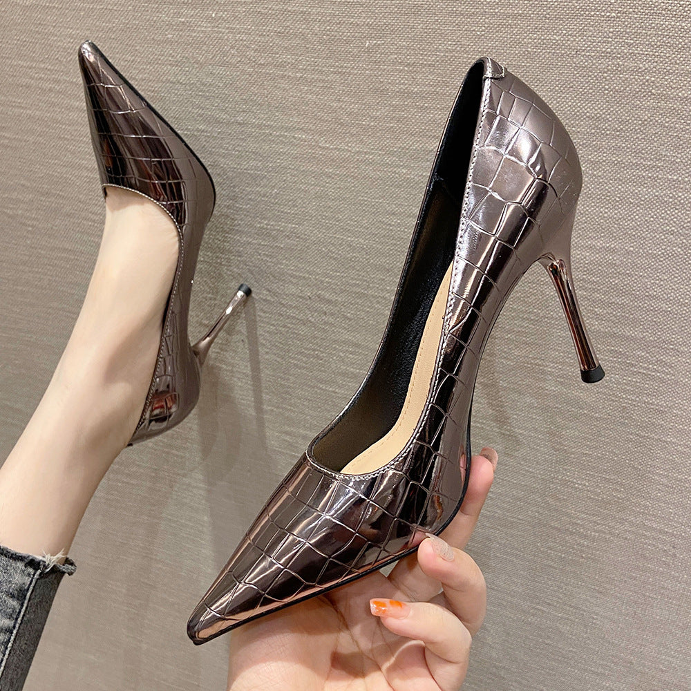 French Leather Pointed Toe High Heels