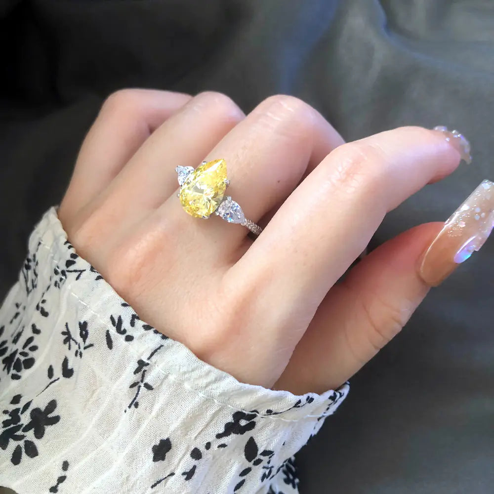 Drop-Shaped Yellow Diamond Sterling Silver Ring