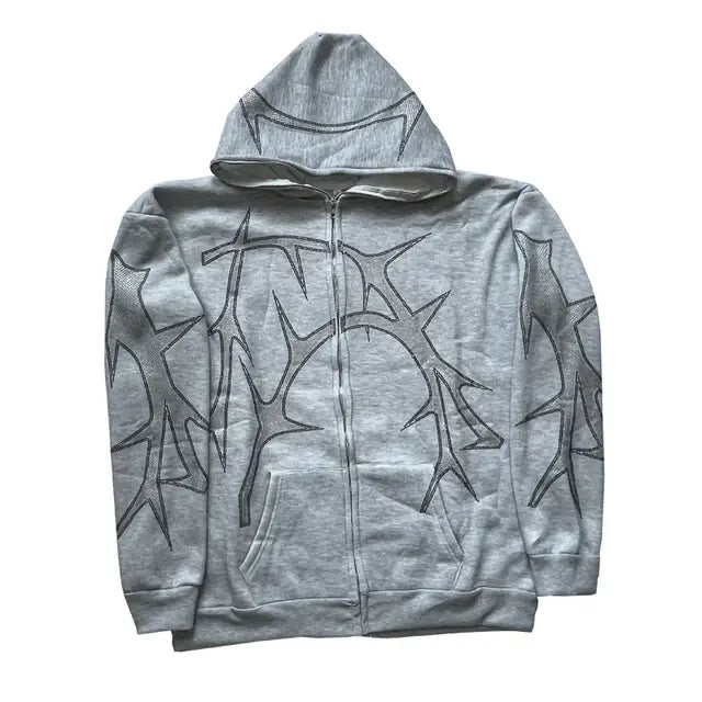 Women’s Barbed Wire Rhinestone Zipper Hoodies