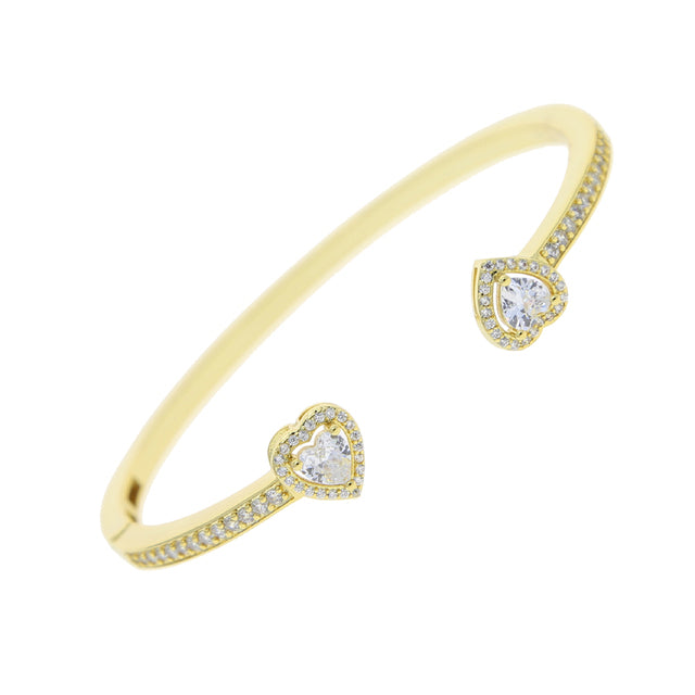 Double Heart Charm Bangle Bracelet