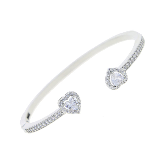 Double Heart Charm Bangle Bracelet