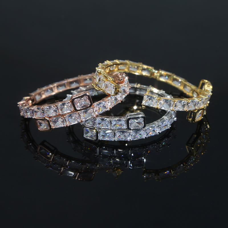 Double Heart Charm Bangle Bracelet