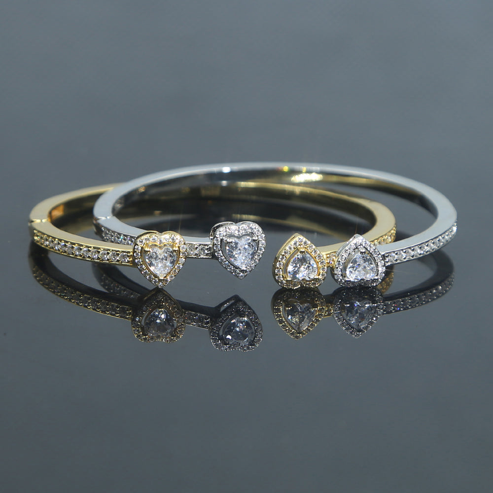 Double Heart Charm Bangle Bracelet