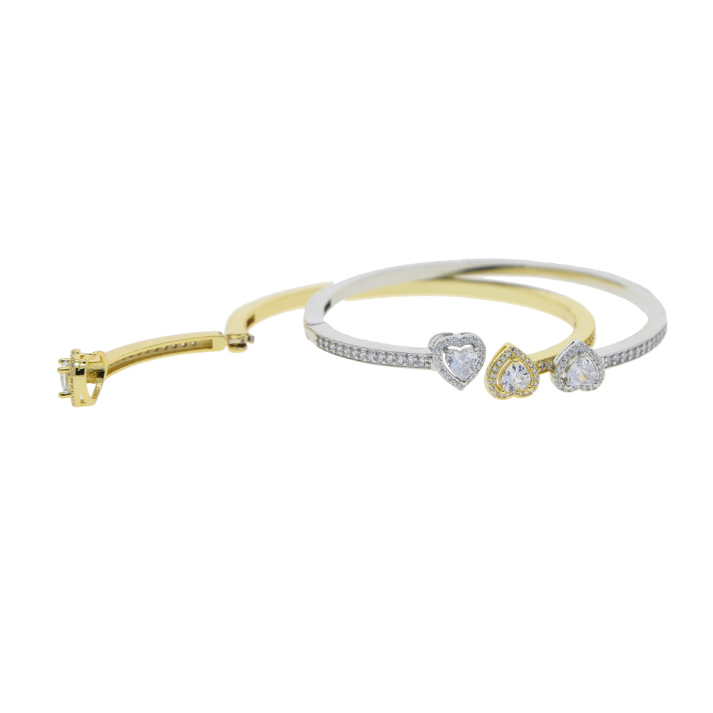 Double Heart Charm Bangle Bracelet