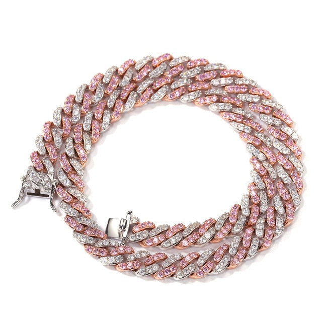 Pink Iced Out Cuban Link Choker
