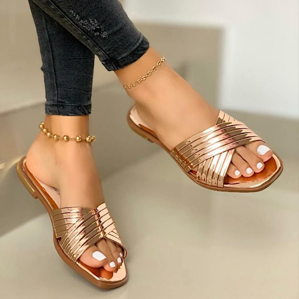 Womens Cross Flat Slippers
