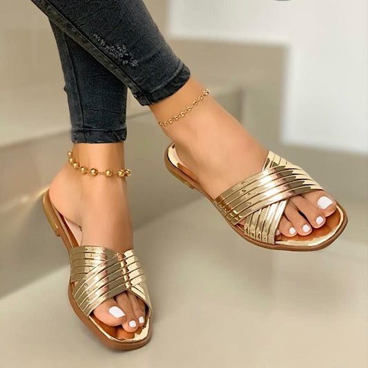Womens Cross Flat Slippers