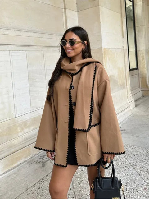 Faux Cashmere Overcoat With Scarf
