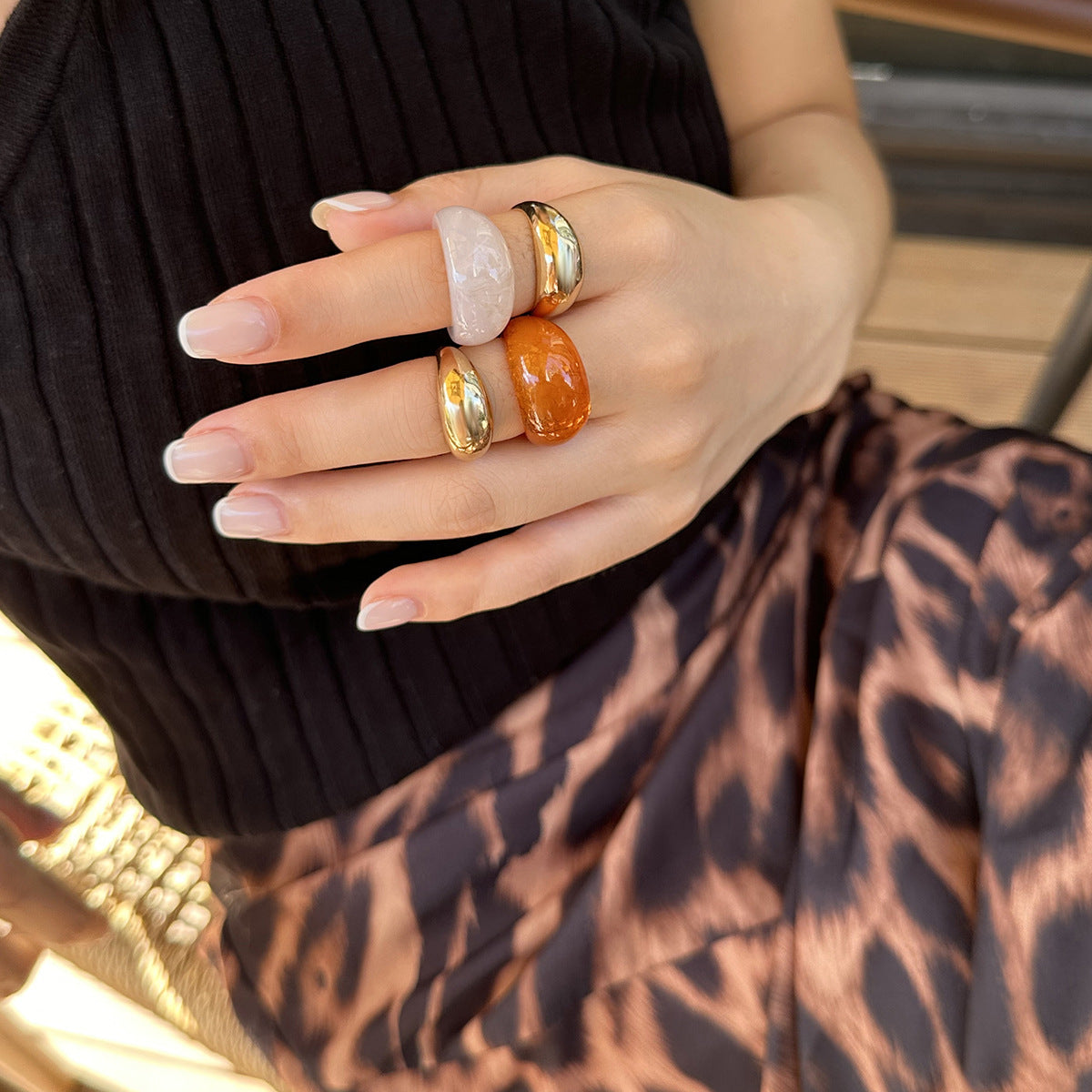 RETRO Amber Ring Set