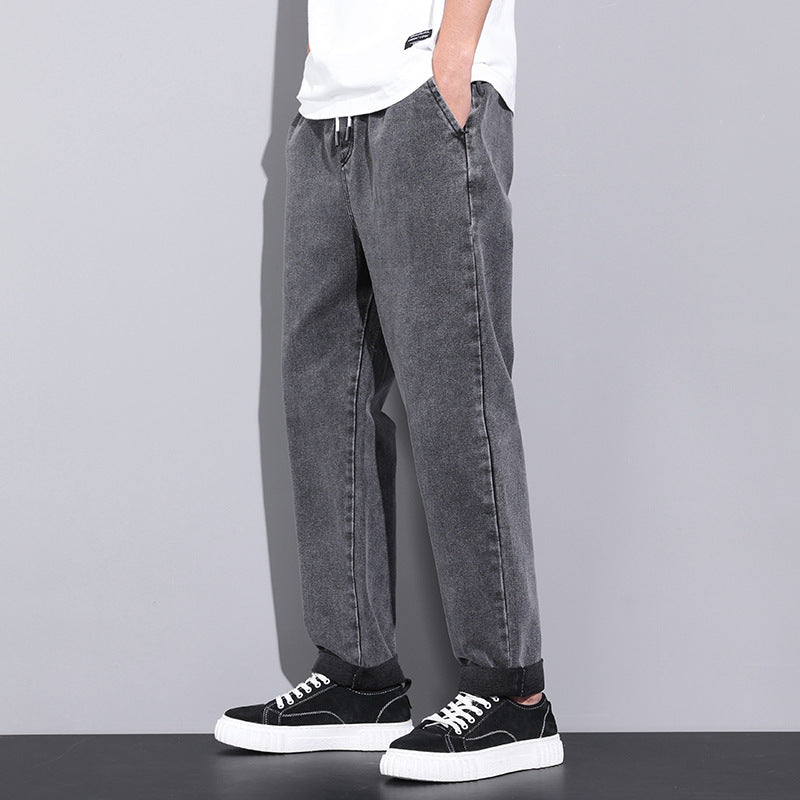 Men Elastic Drawstring Jeans