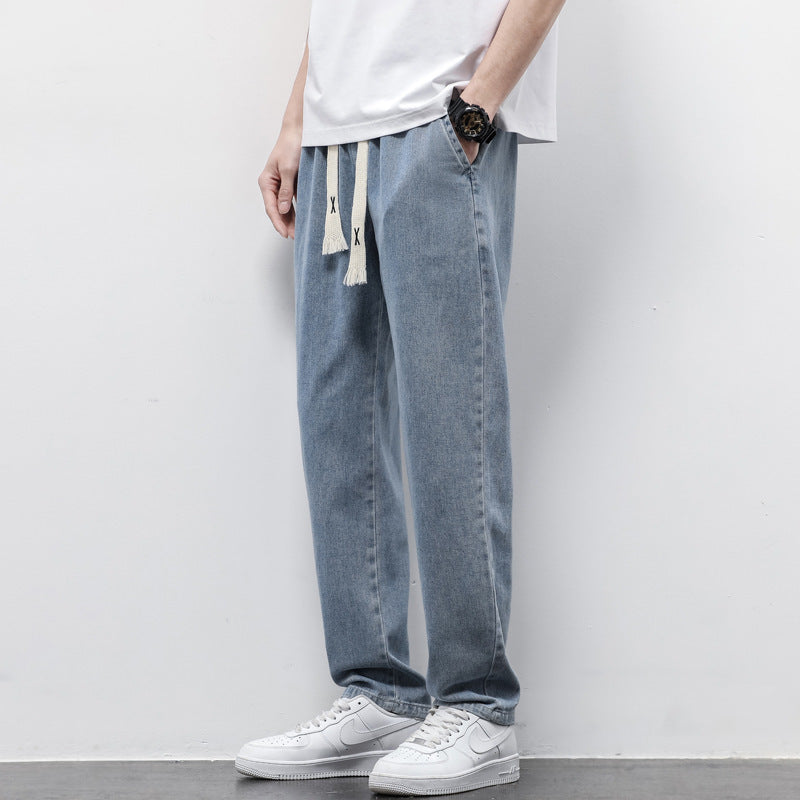 Men Elastic Drawstring Jeans