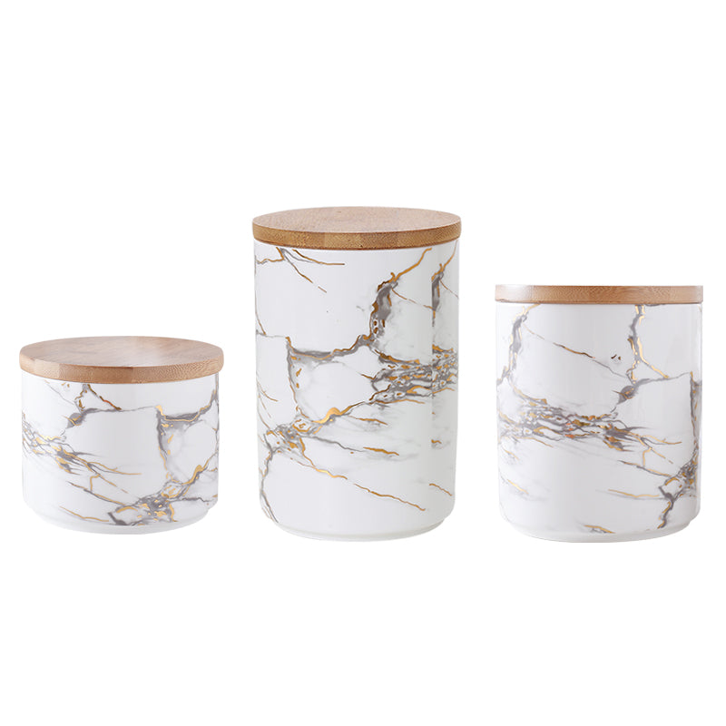 Marbled Ceramic Wooden Jar
