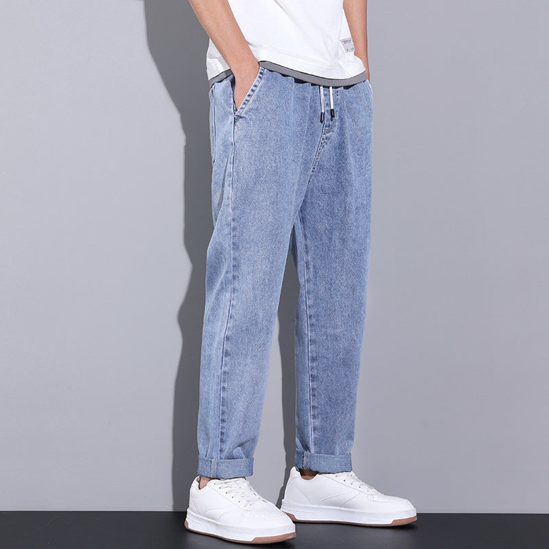 Men Elastic Drawstring Jeans