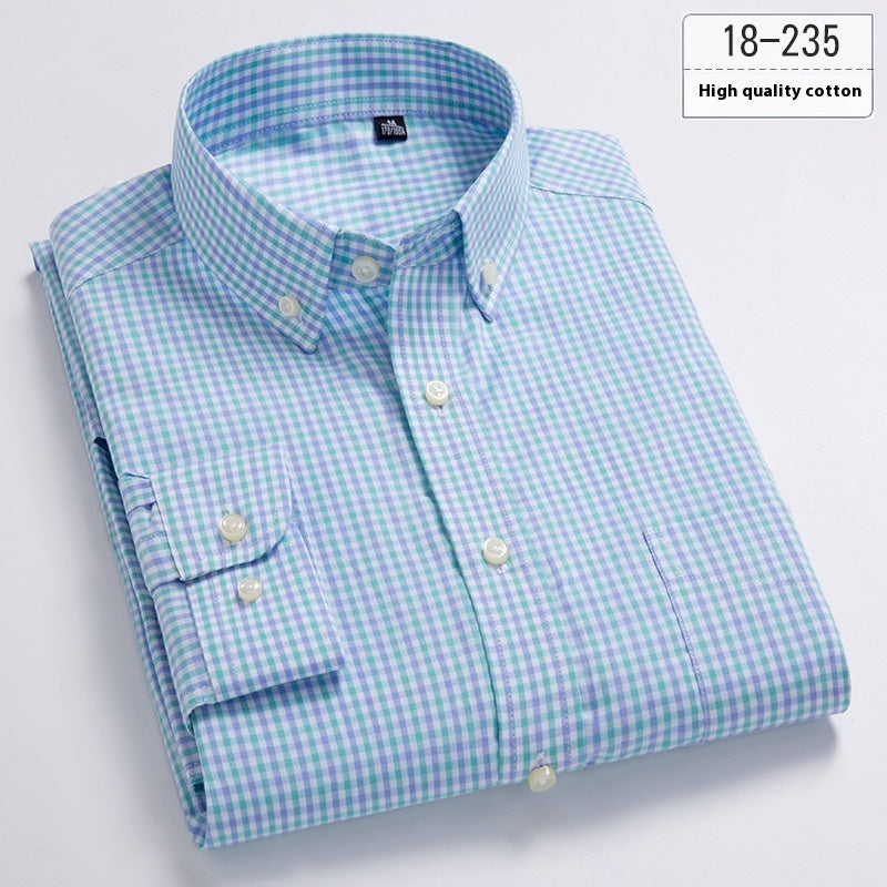 Men's Plaid Long-sleeved Button Shirt