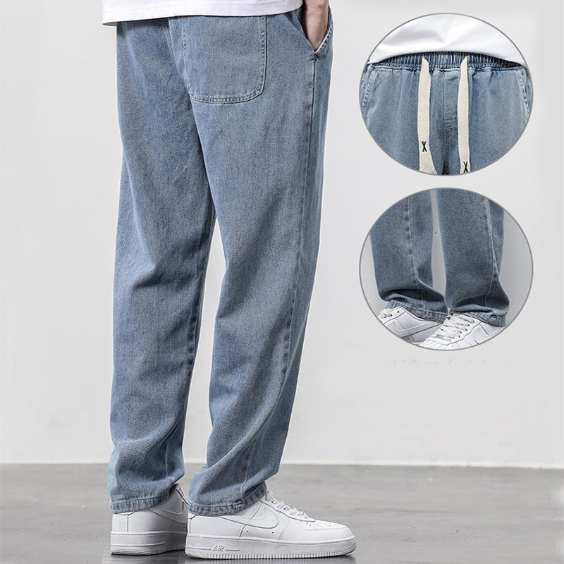 Men Elastic Drawstring Jeans
