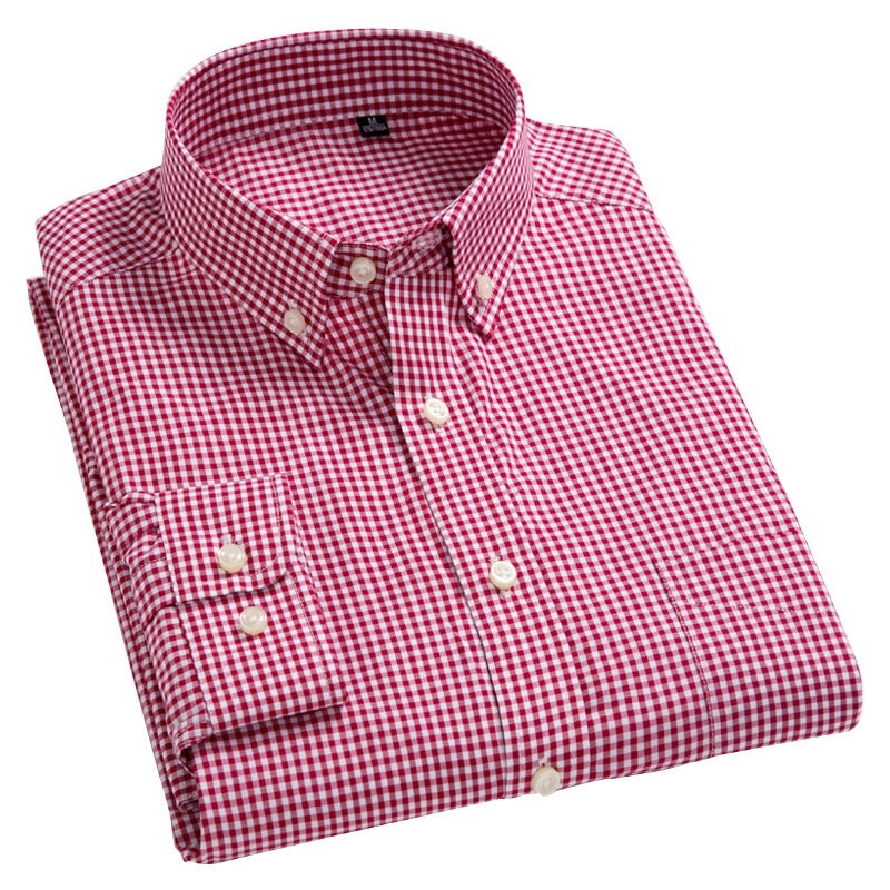 Men's Plaid Long-sleeved Button Shirt
