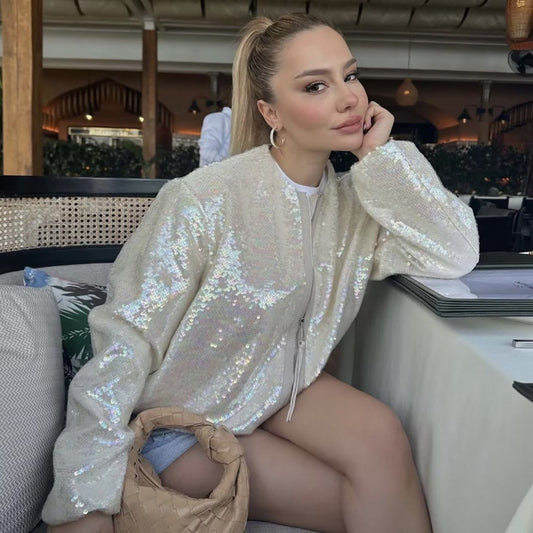 Women's Crew Neck Sequined Jacket