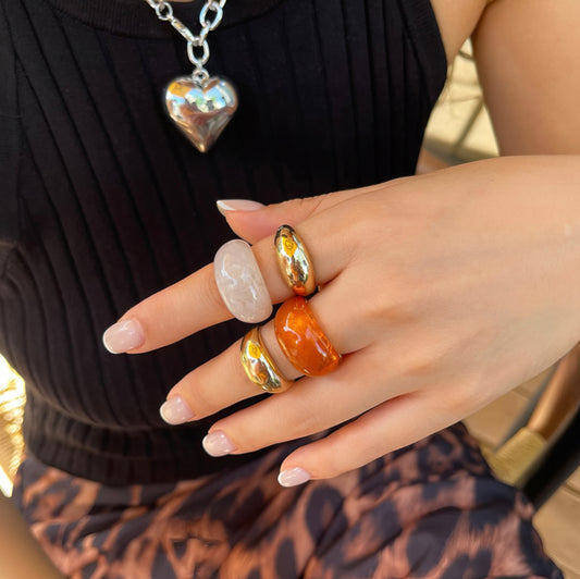 RETRO Amber Ring Set