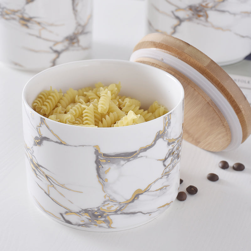 Marbled Ceramic Wooden Jar