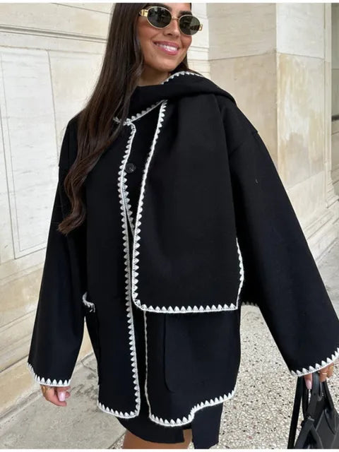 Faux Cashmere Overcoat With Scarf