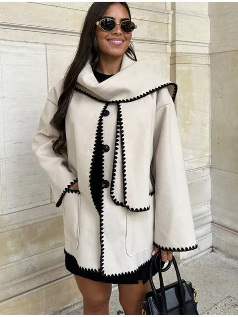 Faux Cashmere Overcoat With Scarf