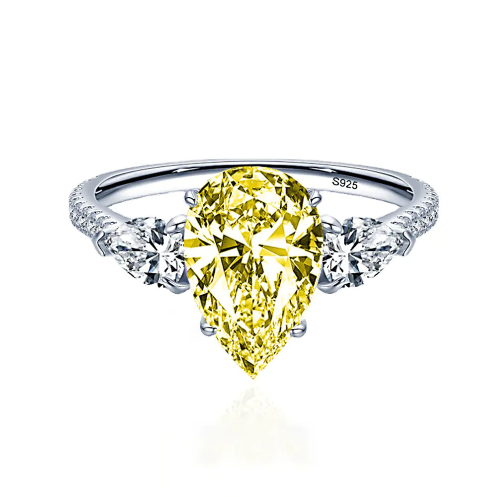 Drop-Shaped Yellow Diamond Sterling Silver Ring