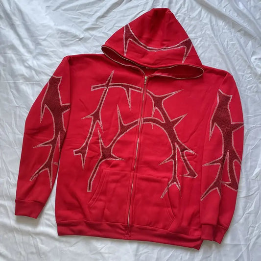 Women’s Barbed Wire Rhinestone Zipper Hoodies