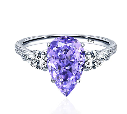 Drop-Shaped Yellow Diamond Sterling Silver Ring
