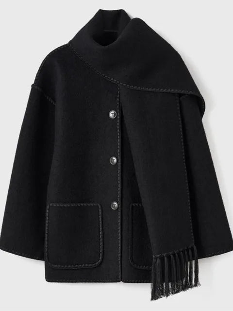 Faux Cashmere Overcoat With Scarf