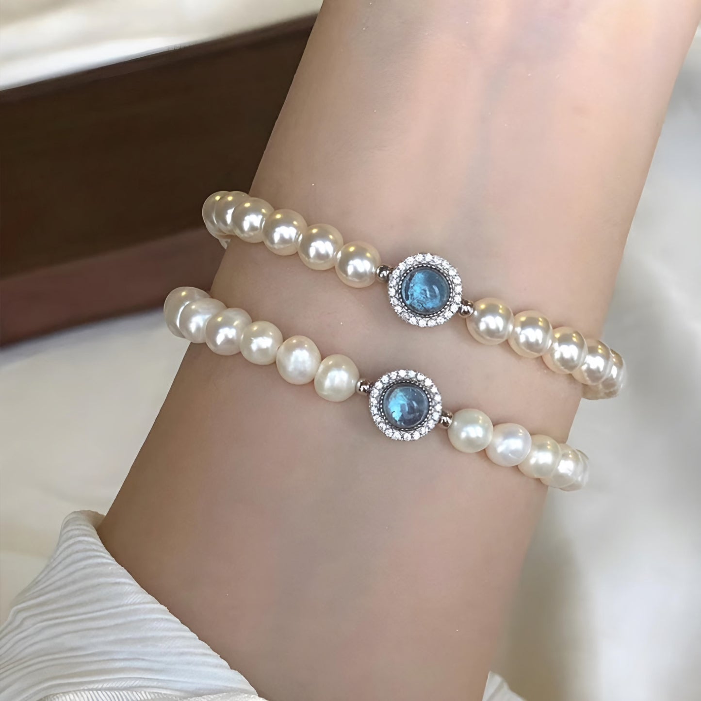 Natural Freshwater Pearl Aquamarine Bracelet
