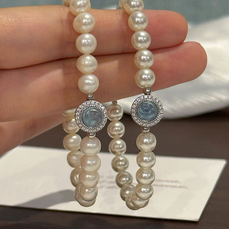 Natural Freshwater Pearl Aquamarine Bracelet