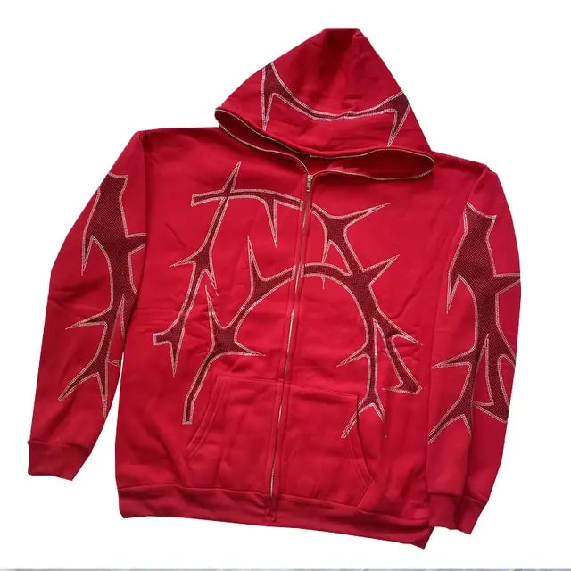 Women’s Barbed Wire Rhinestone Zipper Hoodies