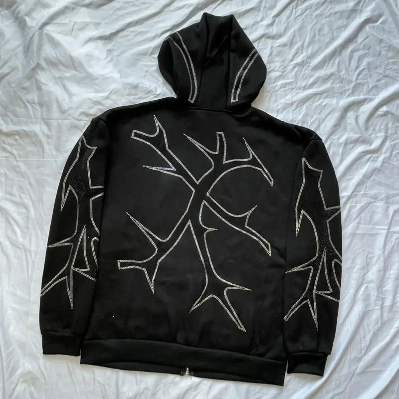 Women’s Barbed Wire Rhinestone Zipper Hoodies