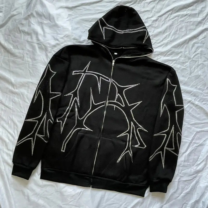 Women’s Barbed Wire Rhinestone Zipper Hoodies