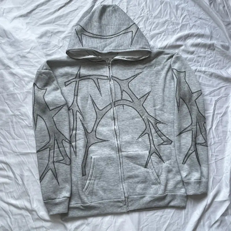 Women’s Barbed Wire Rhinestone Zipper Hoodies