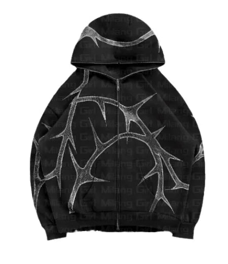 Women’s Barbed Wire Rhinestone Zipper Hoodies