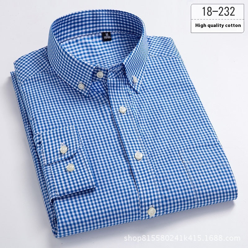 Men's Plaid Long-sleeved Button Shirt