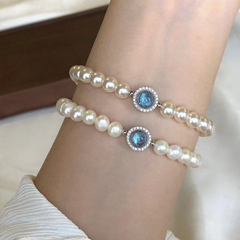 Natural Freshwater Pearl Aquamarine Bracelet