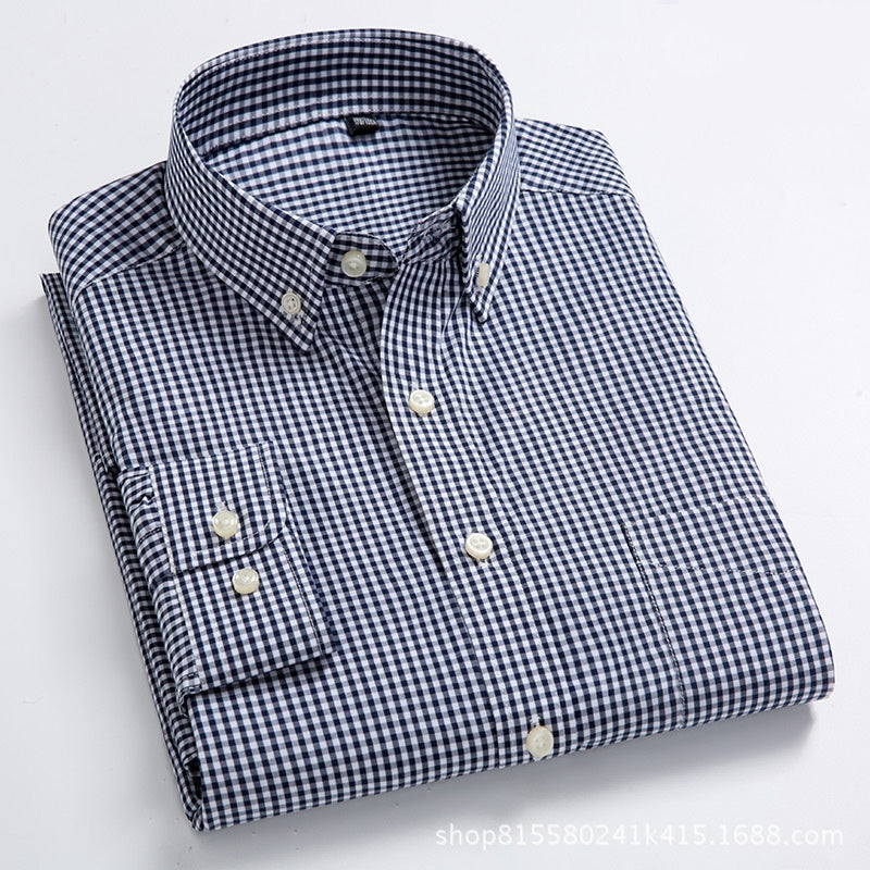 Men's Plaid Long-sleeved Button Shirt