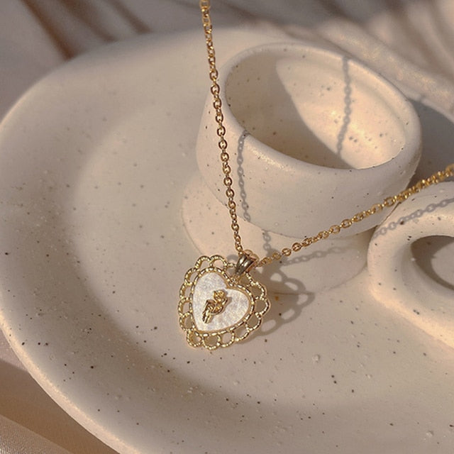 Gold Heart Opal Necklace