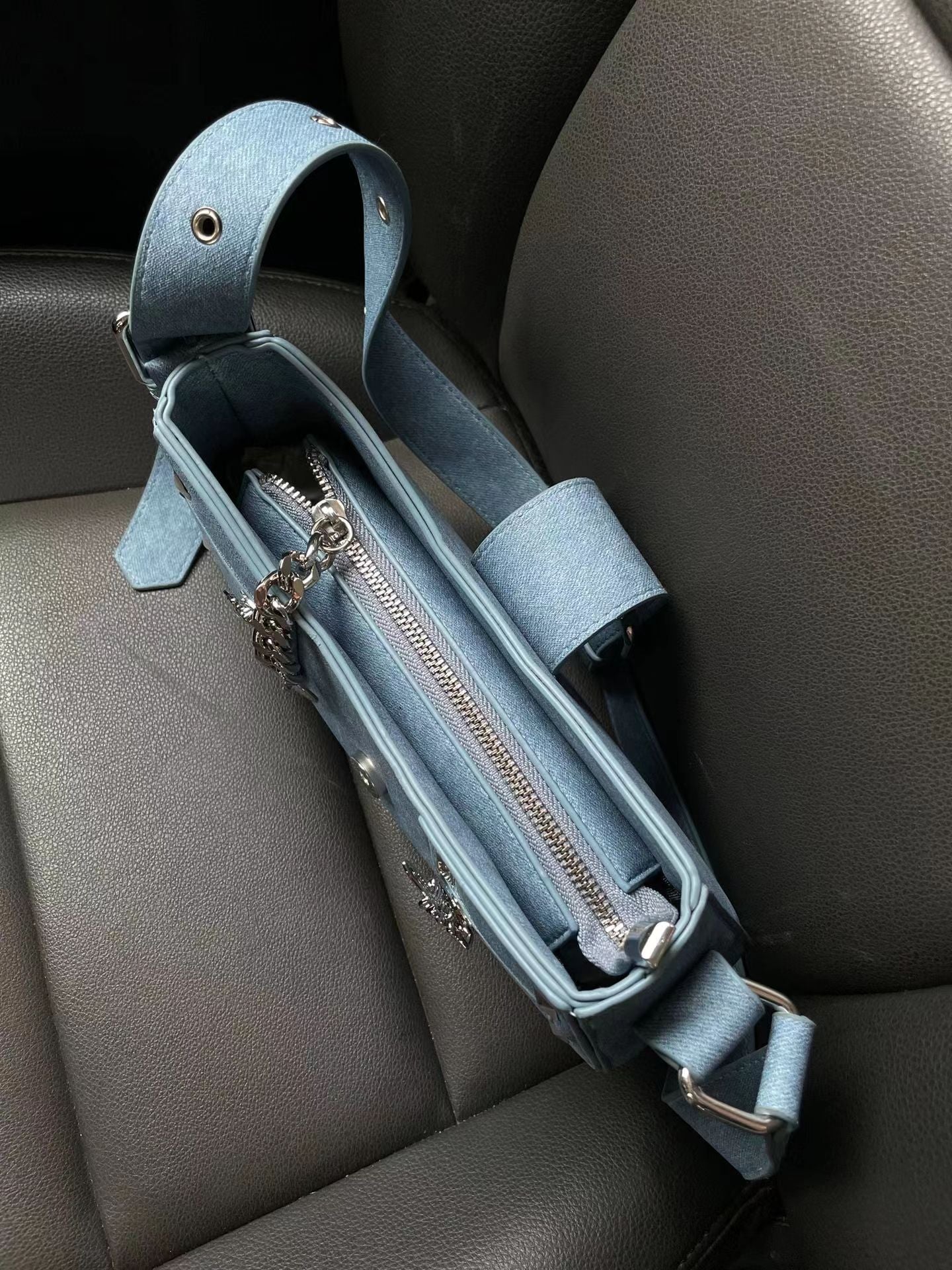 Denim Blue Punk Studded Shoulder Bag