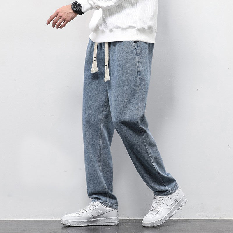 Men Elastic Drawstring Jeans