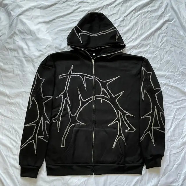 Women’s Barbed Wire Rhinestone Zipper Hoodies