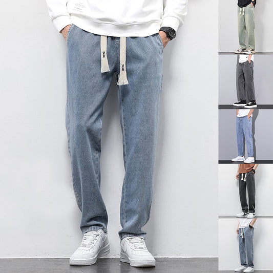 Men Elastic Drawstring Jeans