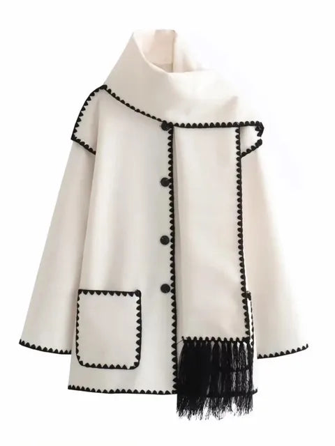 Faux Cashmere Overcoat With Scarf