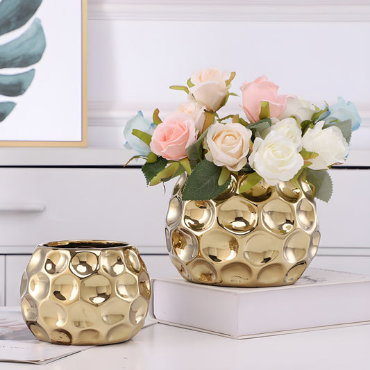 Gold Ceramic Flower Plant Pot